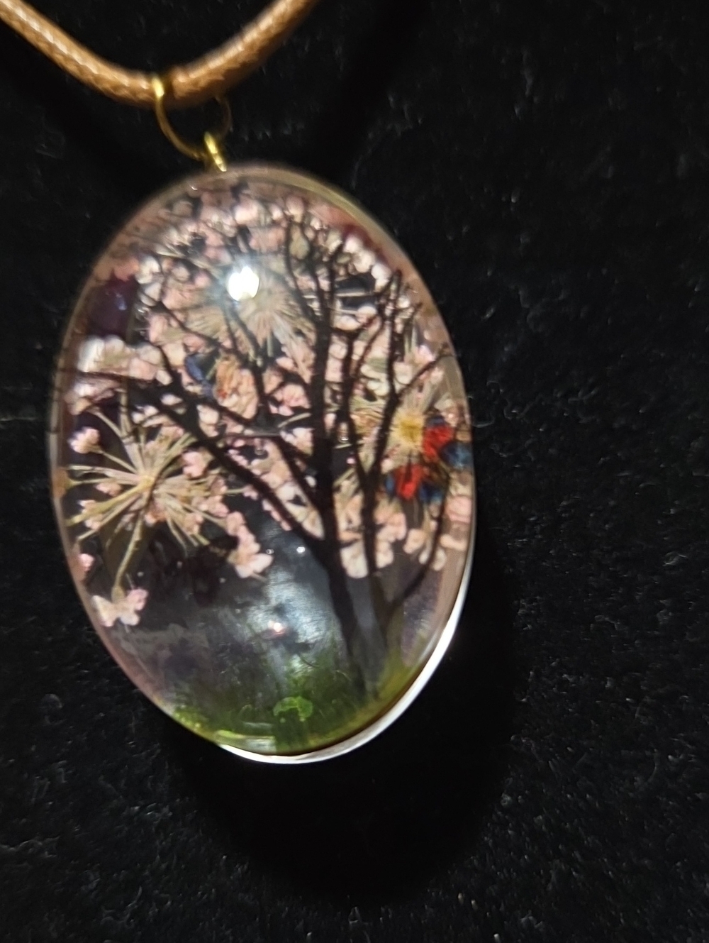 90's Revival/Y2K Cherry Blossom Resin Oval Necklace